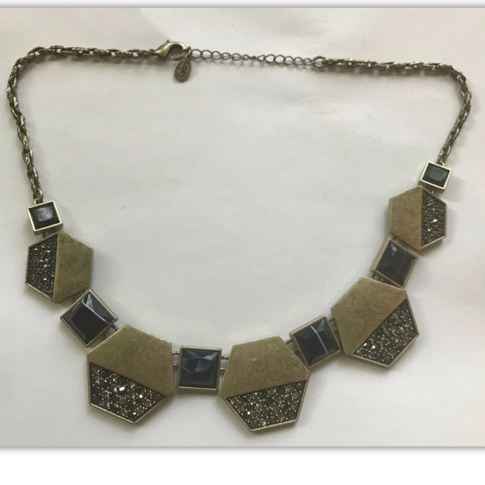 ANN TAYLOR LOFT Metallic Pave Hexagon Necklace - GOLD TONED - Picture 3 of 5
